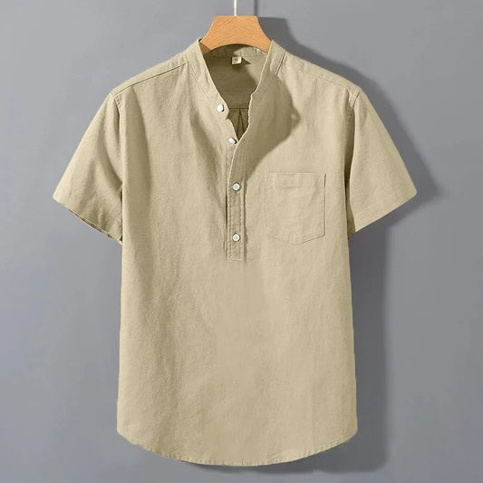 Camisa Hombre Manga Corta Cuello Mao"