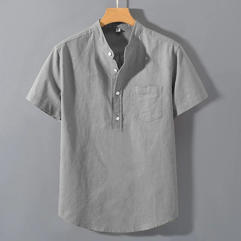 Camisa Hombre Manga Corta Cuello Mao"