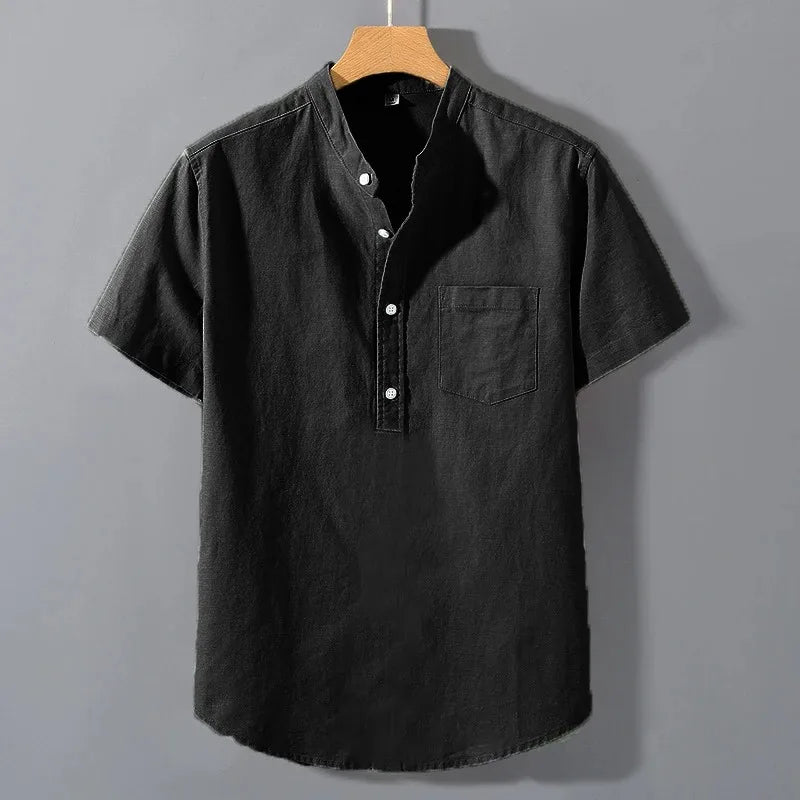 Camisa Hombre Manga Corta Cuello Mao"