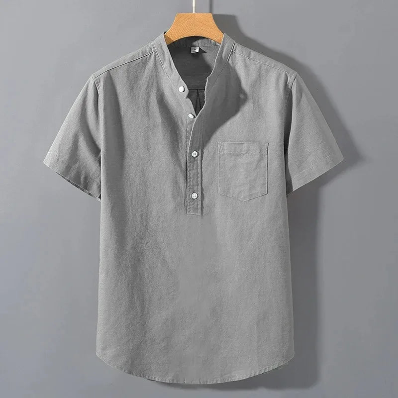 Camisa Hombre Manga Corta Cuello Mao"