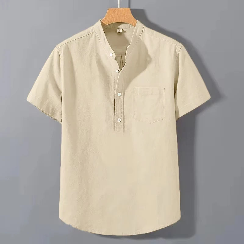 Camisa Hombre Manga Corta Cuello Mao"
