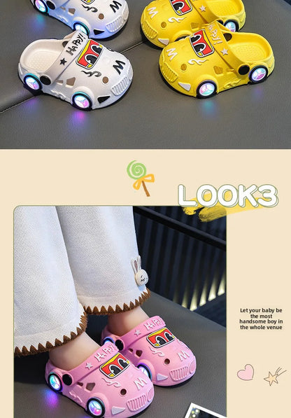 Kids Car Slippers with Light-Up Wheels