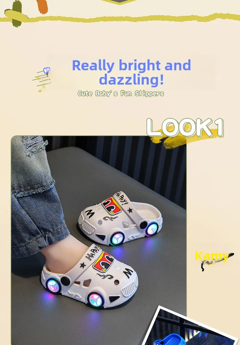 Kids Car Slippers with Light-Up Wheels