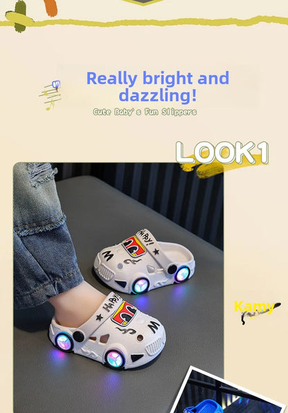 Kids Car Slippers with Light-Up Wheels