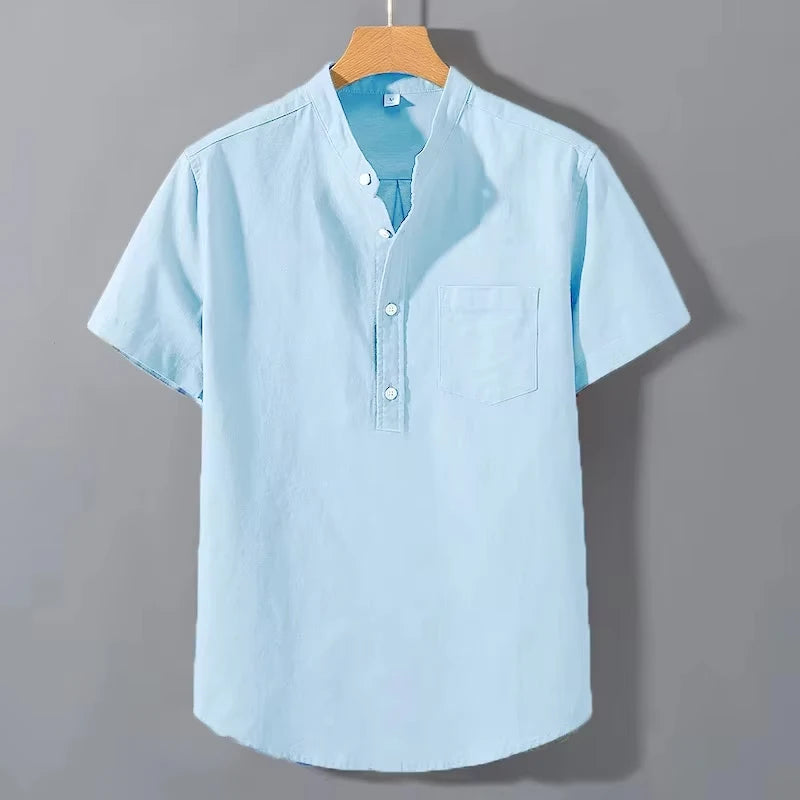 Camisa Hombre Manga Corta Cuello Mao"