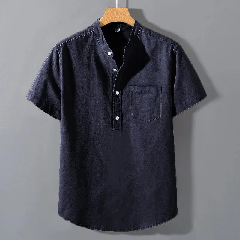Camisa Hombre Manga Corta Cuello Mao"