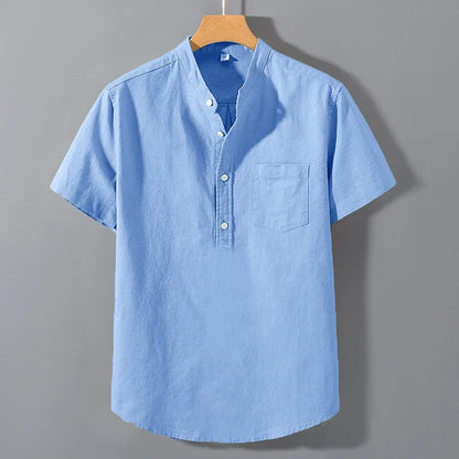 Camisa Hombre Manga Corta Cuello Mao"