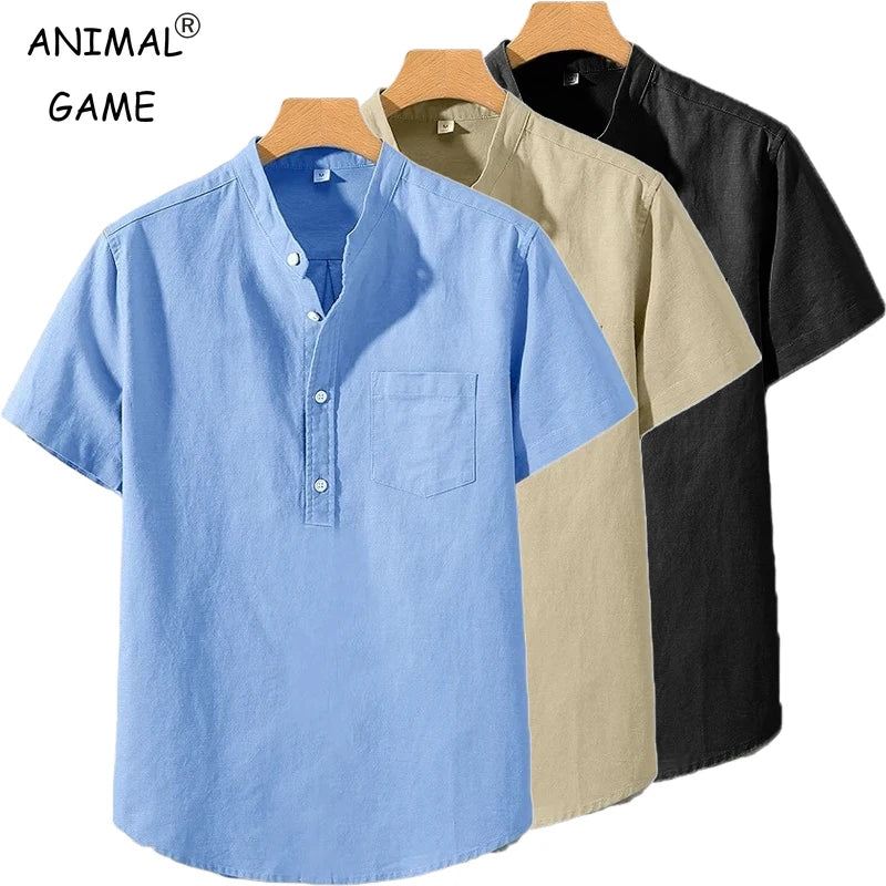 Camisa Hombre Manga Corta Cuello Mao"